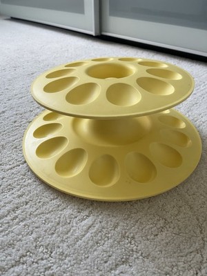 Vintage Tupperware Yellow Deviled Egg Tray 24 Slot 2 Tier Serving Carrier Retro