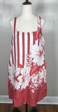 Farm Rio Red Floral Chain Stripes 100% Linen Sleeveless Pockets Mini Dress Sz S
