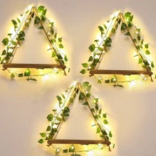 3 Set Artificial Ivy Floating Plant Shelves Wood Hanging Dorm Wall Decor Leav...