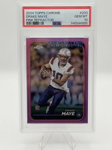 2024 Topps Chrome Drake Maye 203 Pink Refractor (RC) PSA 10 New England Patriots