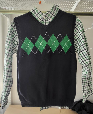 GYMBOREE Boys Sweater Vest/Dress Shirt-2 Pc Set/Lot-100% COTTON-Large/10-12