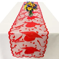 72 Inch Red Lace Graduation Table Runner, 2025 Party Decorations, Centerpiece