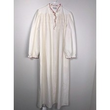 Vintage Vassarette Nightgown OSFM Ivory Red Trim Long Sleeve Full Zip USA