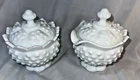 Vintage Set Fenton Hobnail Milk Glass Lidded Sugar Bowl and Creamer EVC