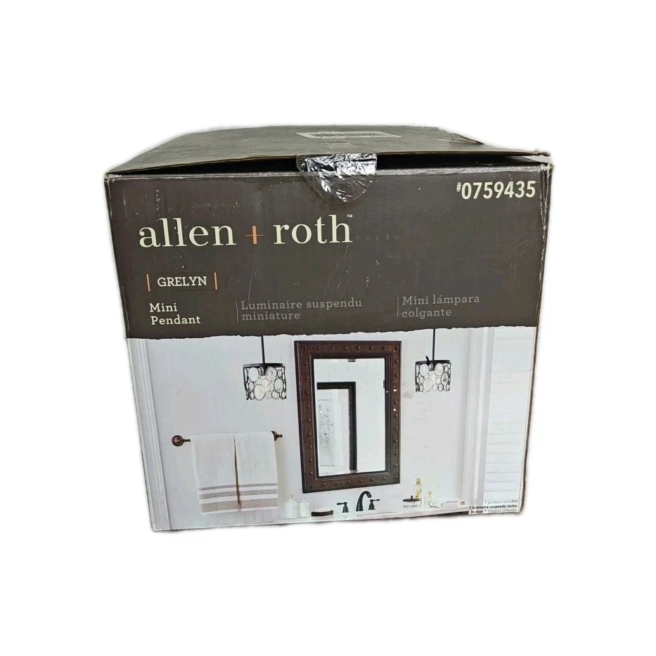 Allen + Roth Mini Pendant Aged Bronze Beveled Glass Shade New In Box - Image 4 of 4