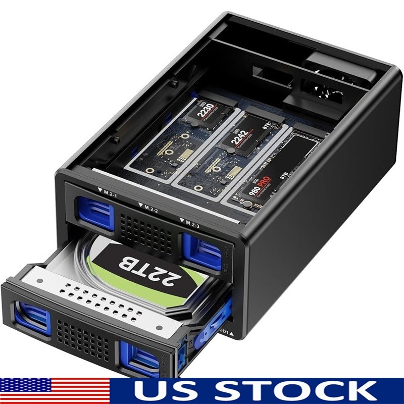 Hybrid HDD NVMe SSD Enclosure Up to 46TB 10Gbps USB 3.2 Tool-Free