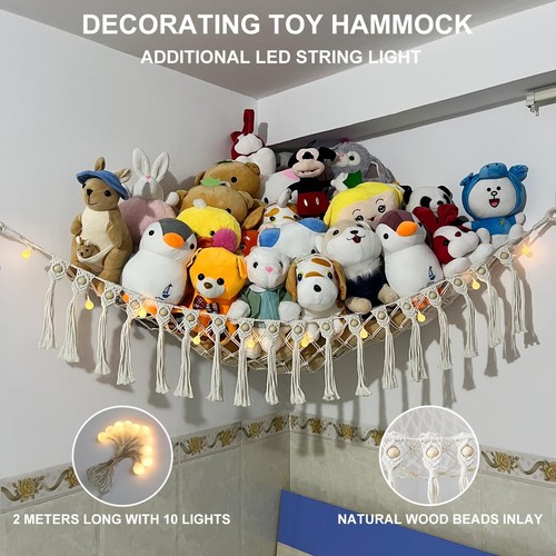 Large Stuffed Animal Net or Hammock, Boho Macrame Toy Hammock with LED Lights... - Picture 4 of 7
