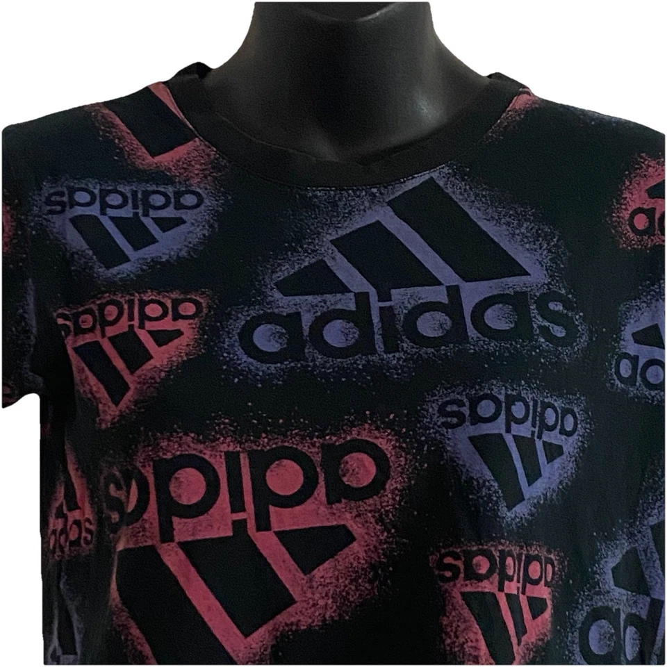 Adidas Girl Shirt Size M (10/12) SAMPLE Short Sleeve T-Shirt All Over Print Tee* - Image 3 of 4