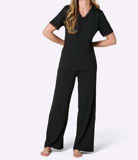 wäschepur Damen Schlafanzug Nachtwäsche Jersey schwarz Gr. 40/42 NEU