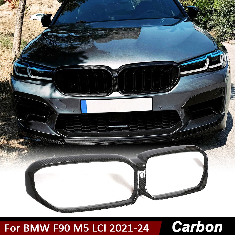 For BMW F90 M5 2021-2024 Real Carbon Fiber Front Grill Grille Frame Cover Trim