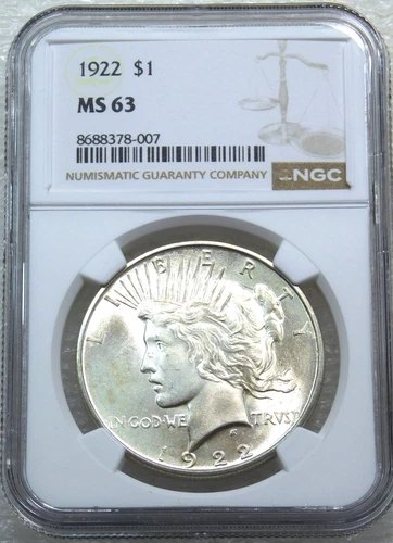 1922 Peace Silver Dollar NGC MS63 Frosty Just Graded New Holder #Z783E