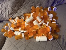    Lot 112 Empty Amber White Plastic Rx Pill Bottles Storage Crafts Hobbies Art