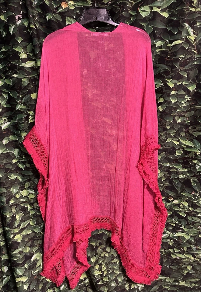 CEJON Semi Transparente Kimono Playa Encubrimiento Rosa Flecos OS Nuevo Foto 2 de 4