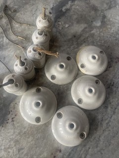 Bryant Porcelain Pull Chain Sockets (lot Of 5) Plus Matching Obscutions (minty)