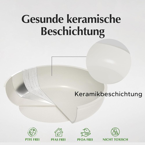 5tlg. Kochgeschirr Set Keramik Antihaft Töpfe und Pfannen Set Abnehmbarer Griff - Bild 11 von 18