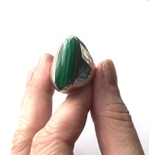 Genuine sterling silver Ring with Large Green Malachite Stone. Size 11.