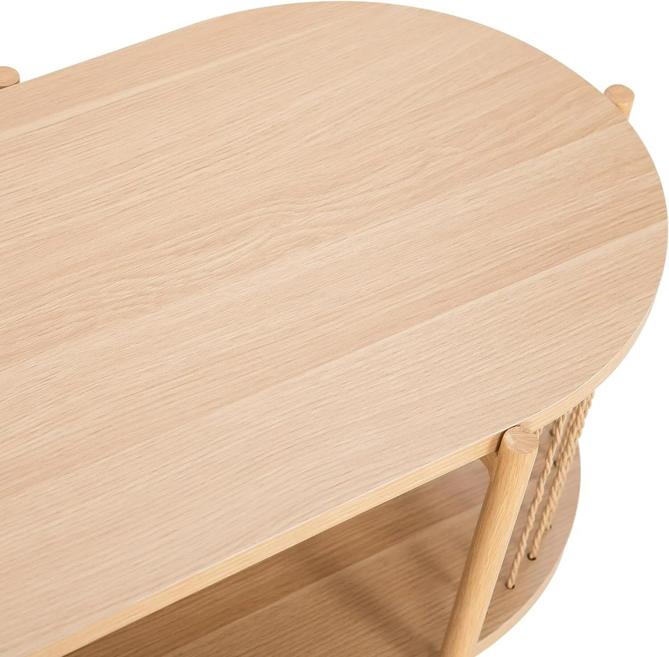 Bamboo Coffee Table 2-Tier Oval Coffee Table with Storage Shelf Mid Century - Image 4 of 4