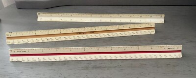 Lot of 3 Vintage Triangle Architect Drawing Scale Rulers Drafting Engineering