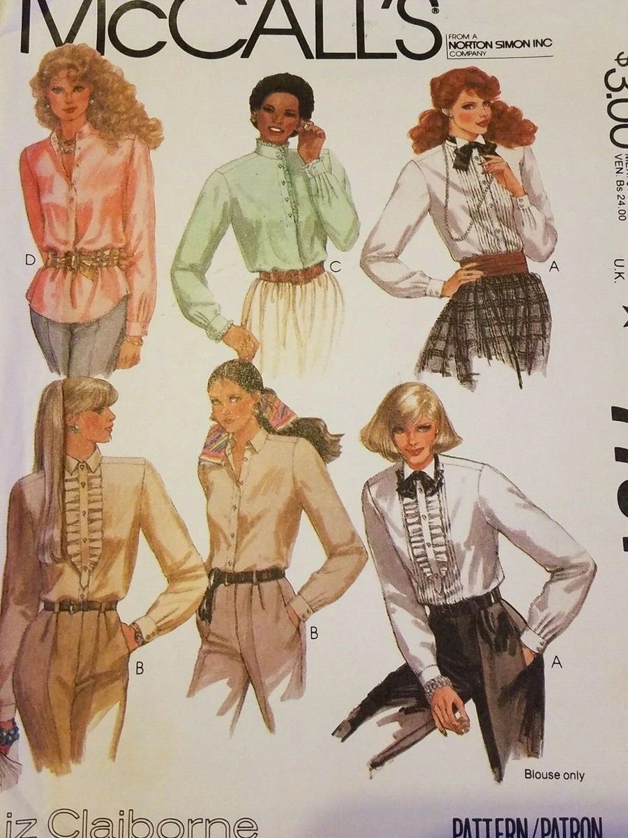 1981 McCall's 7751 Liz Claiborne Misses Shirts and Jabot Size 12 Pattern  UNCUT