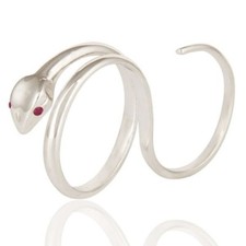 Ruby Gemstone Highly Polish Sterling Silver Two Finger Adjustable Snake Ring