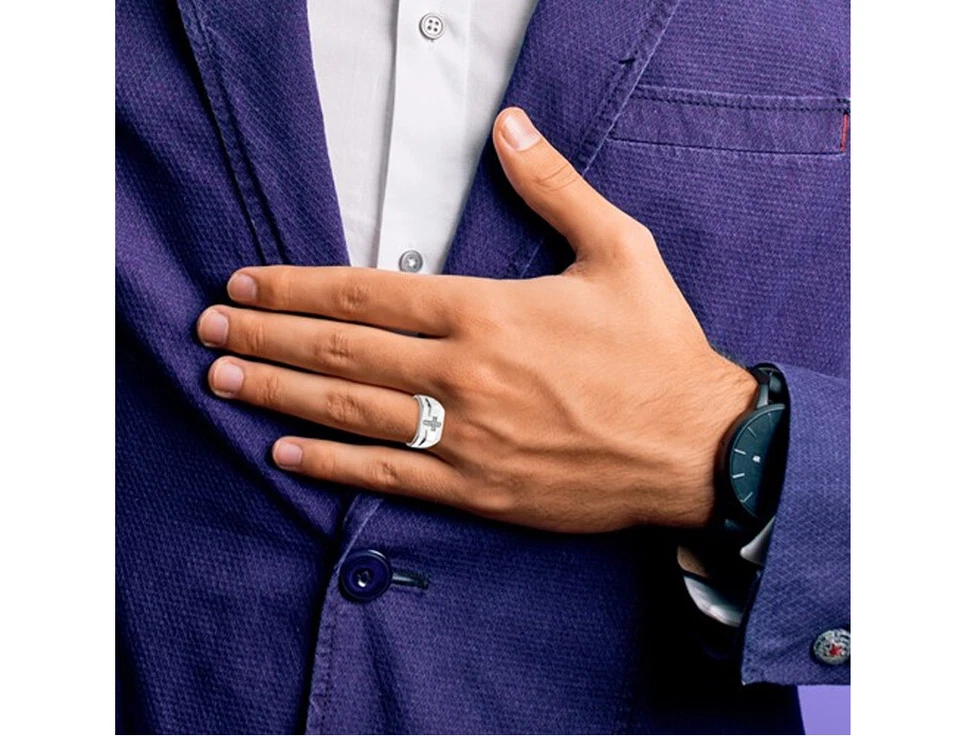 Cross Ring in Polished Sterling Silver with Diamond Accent - Image 4 of 4