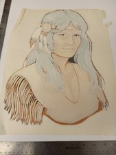 Vintage Original Bootleg Iron -On / Heat Transfer Beautiful Cherokee Squaw