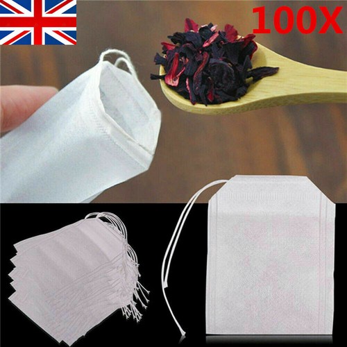 100X Reusable 100%Cotton Muslin Filter Bags Spices Herbs Tea Soup Drawstring UK - Picture 3 of 11
