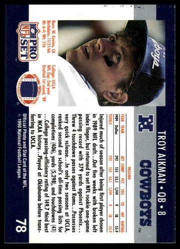 1990 Pro Set FACT Cincinnati #78 Troy Aikman - Picture 2 of 2