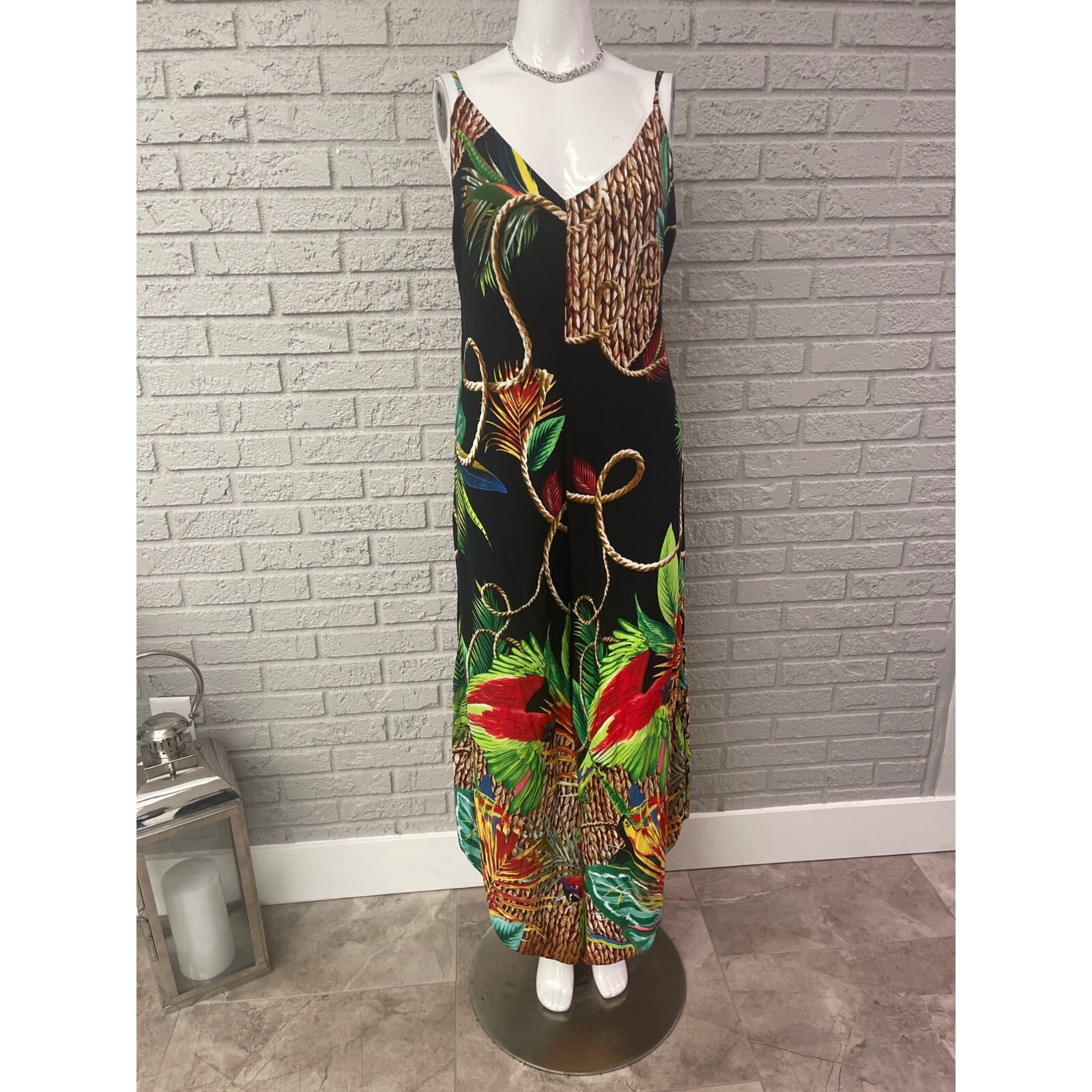 Floresta Multicolored Spaghetti Strap Tropical Lo… - image 1