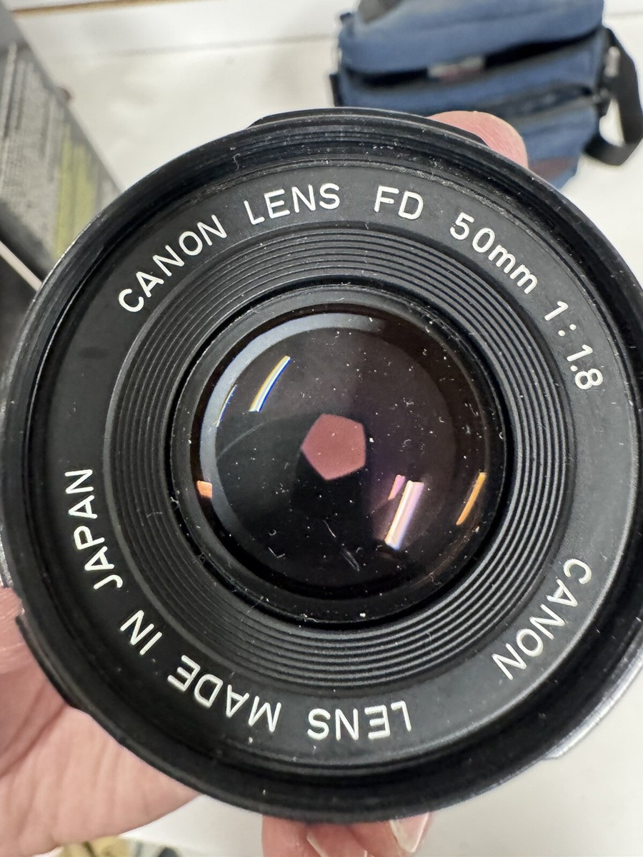 Canon FTb Silver 35mm Film Camera & FD 50mm F1.8 Lens W Case Flash