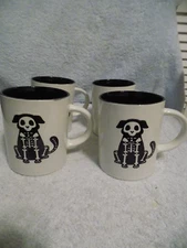 4 Skeleton Dog Coffee Hot Cocoa Mugs New No Box