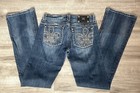 Miss Me Boot Cut Jeans Flare Low Rise Inseam 32”Embroidered Rhinestone Sz 27