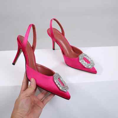 High Heels Slim Heel Pointed Rhinestone Satin Wrapped Sandals Women's Large