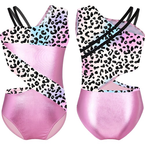 Kids Girls Rompers Dance Unitard Sparkly Bodysuit Cutouts Leotard Performance - Picture 76 of 81