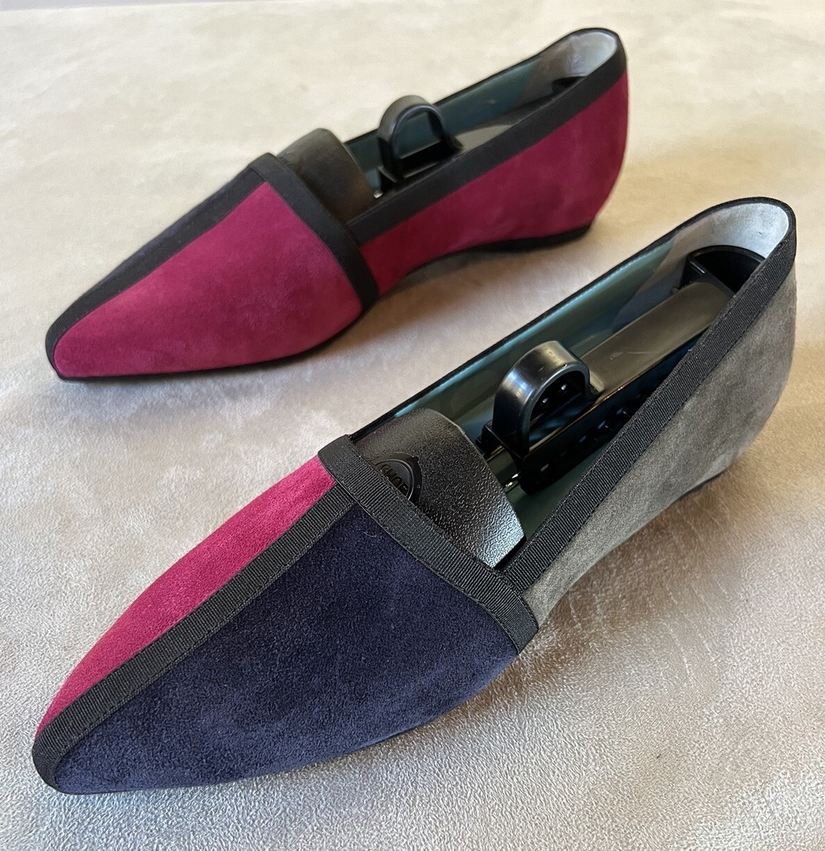 Pas de Rouge Burgundy Navy Blue Suede Ballet Flats Sz 36/5.5 New w/Dust Bag View 2