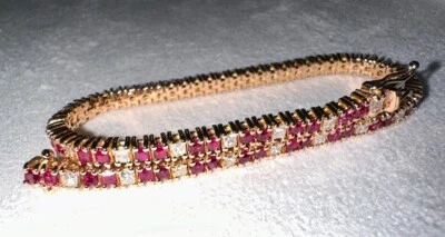 Pulsera Tennis Carlo Raspagni Oro Rosa 18kt Rubí Natural, Diamantes - Imagen 1 de 3