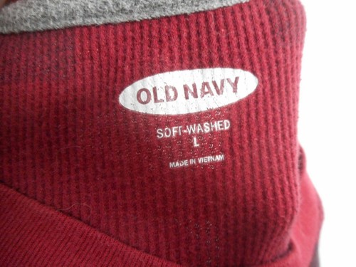 Burgundy Black Checked Old Navy Long sleeve Thermal T shirt Top Sz L - Bild 2 von 5