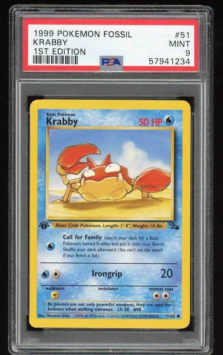 1999 Pokemon Fossil - First 1st Edition Krabby #51 PSA 9 MINT