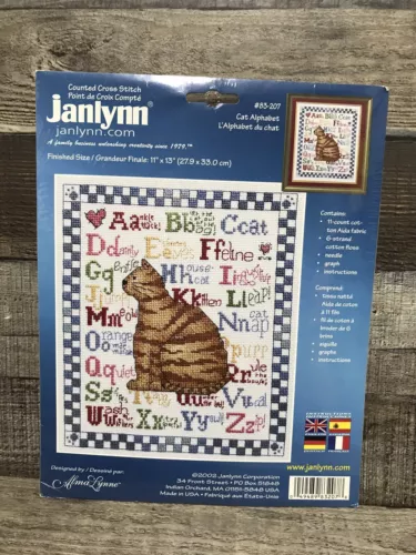 Janlynn CAT ALPHABET Cross Stitch Kit 11 Count 11x13 NIP #83-207