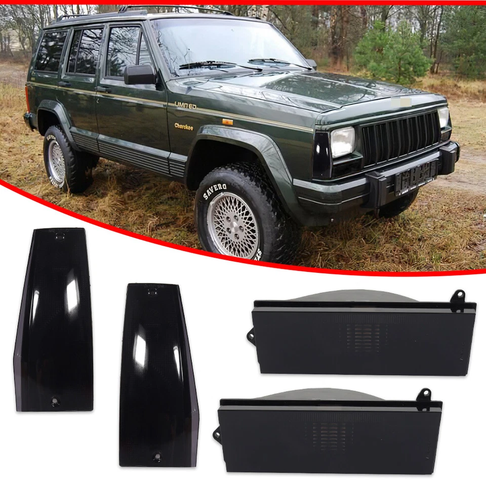 4X Smoke Front Signal+Side Marker Light For 84-96 Jeep Cherokee & 86-92 Comanche - Image 3 of 4