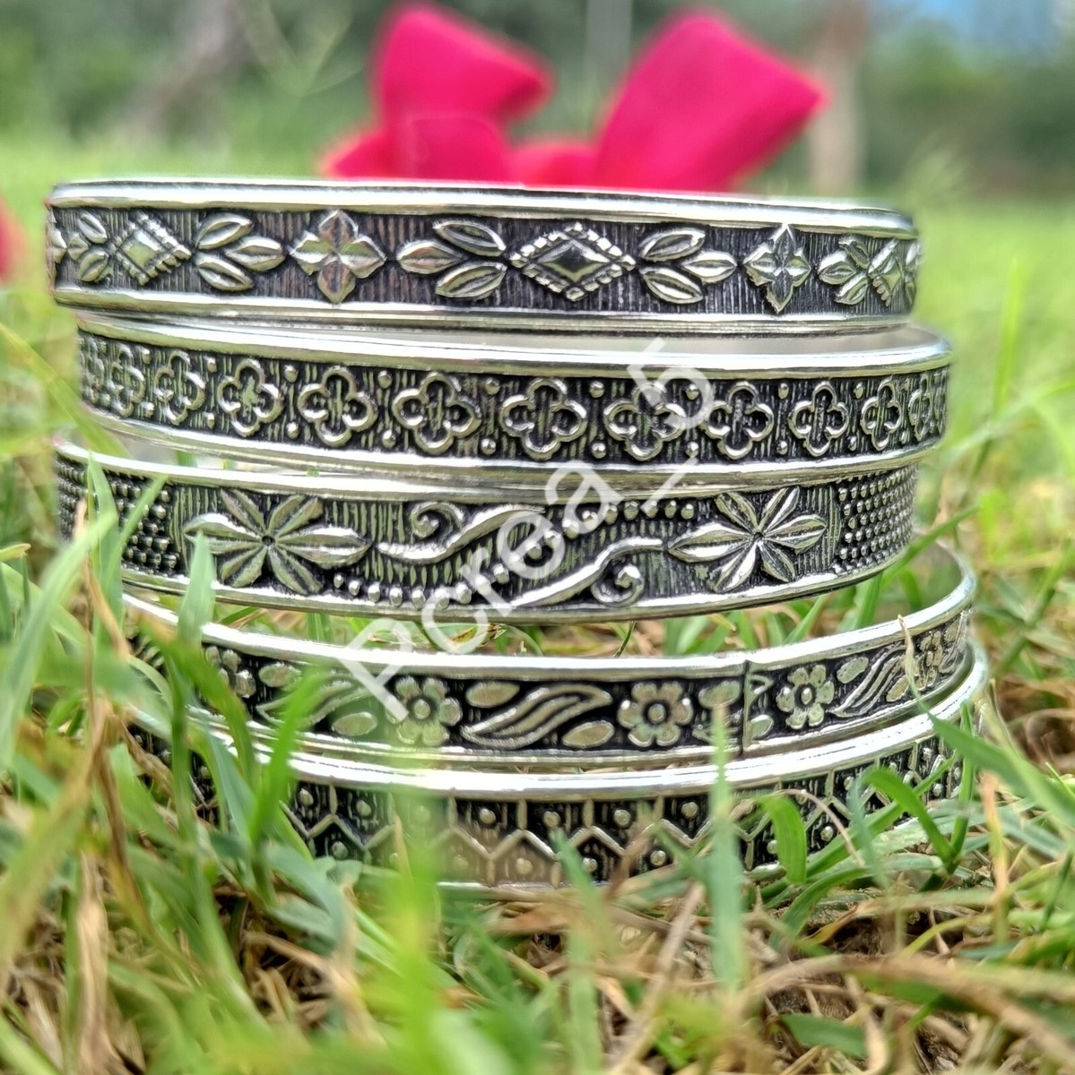 Set of 5 Bangle 925 Sterling Silver Oxidized Bangle Multi