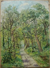 Ukrainian Soviet USSR Oil Painting impressionism landscape park alley trees