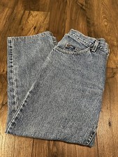 Vintage 80s Mens Lee MR Denim Jeans Leather Lee Logo Patch Light Wash 32 30