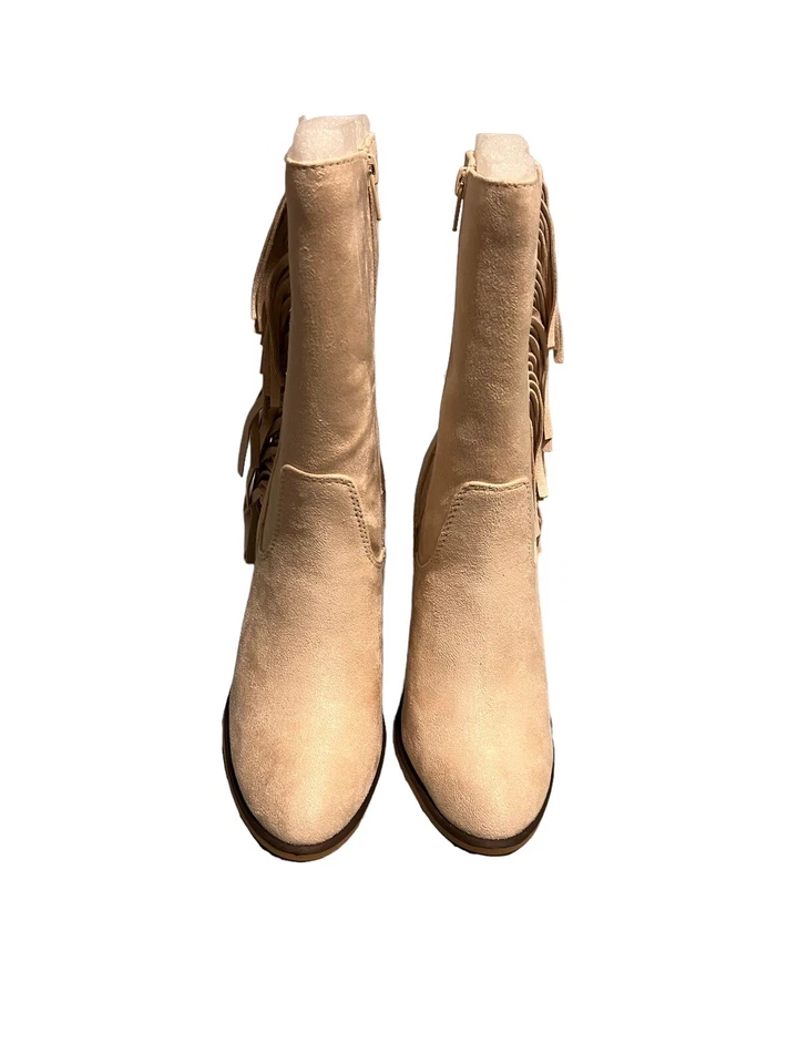 Botas de Vaquero Soda para Mujer 7.5 Desnudo Tostado Imitación Gamuza Cremallera Lateral Flecos Pantorrilla Alta NUEVAS Foto 2 de 4