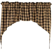 PRIMITIVE BLACK CHECK Window Swag Valance 72" x 36", by The Country House
