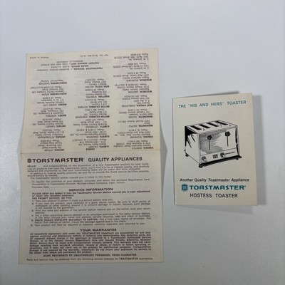 toastmaster hostess toaster manual  his And Hers  Warranty Instructions Vintage