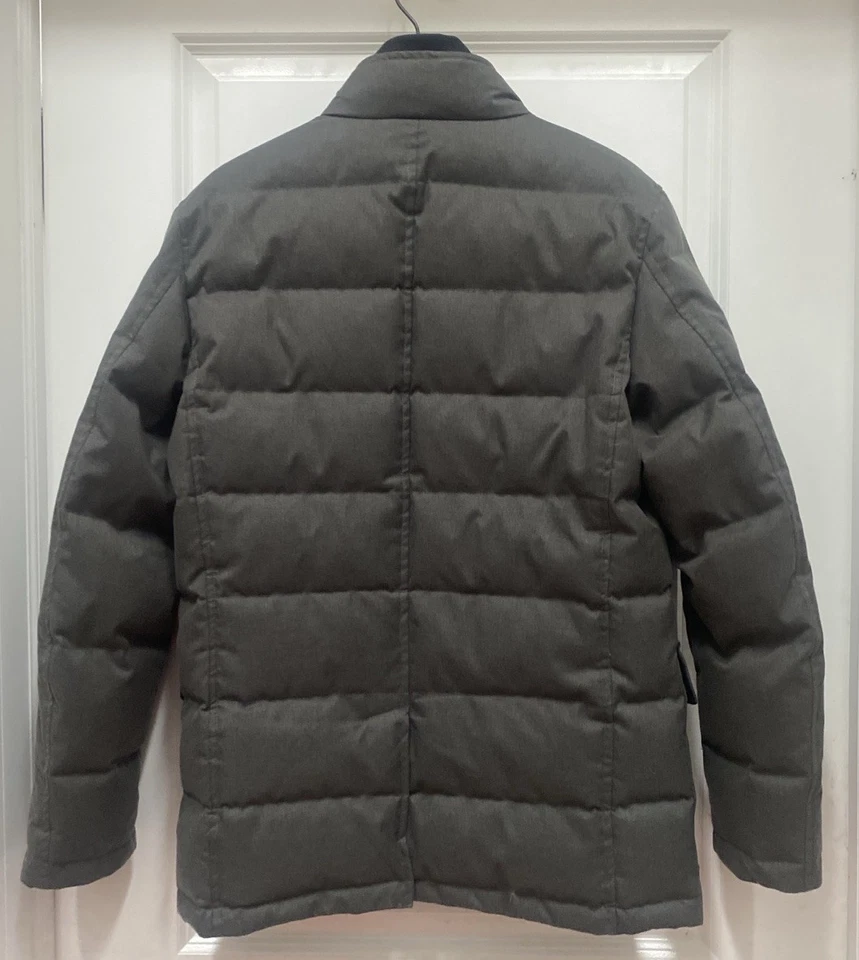 TUMI Quilted Jacket Coat Parka Mens SMALL Black Gray Down & Feather - Image 2 of 4