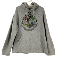 Harry Potter Hogwarts Crest Pint Pullover Hoodie Grey Men's XL Kangaroo Pocket