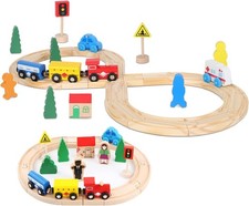 Wooden Train Tracks Toys for Toddler, 33 Pieces Magnetic Train with Wooden Track