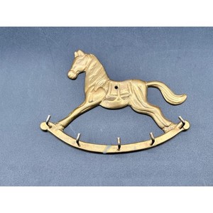 Vtg Brass Rocking Horse Wall Hook Rack 5 Hook Key Holder Equestrian 6.5" x 5"